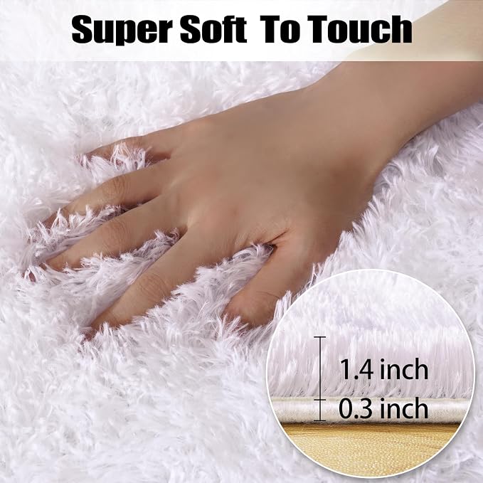 qulint 2x3 Area Rug for Bedroom, Fluffy White Rug for Girls Shag Fuzzy Small - Image 3
