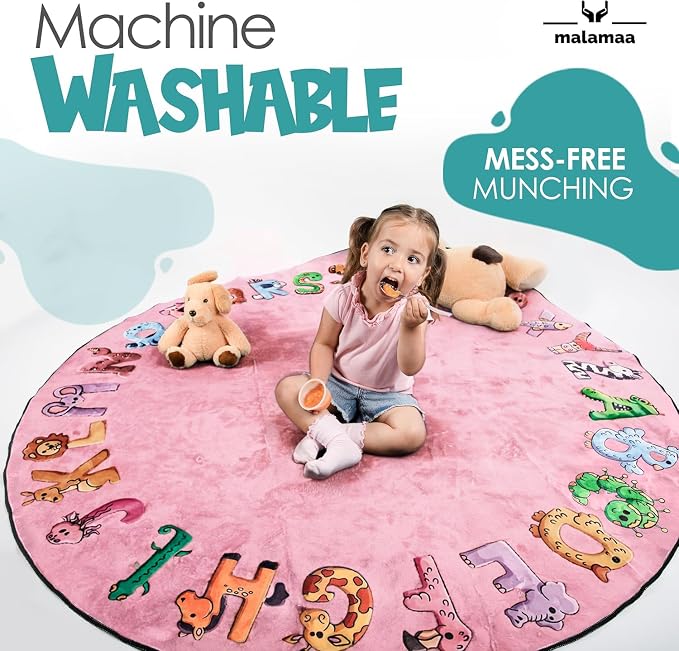 ABC Alphabet Rug for Kids – 6 ft Round Pink Play Mat for Toddlers & Babies - Image 5