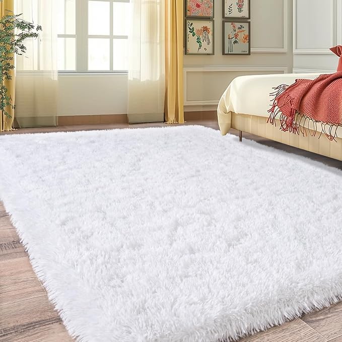 Fluffy Rugs for Bedroom Living Room, 4x6 Feet Indoor Modern Shaggy Area Rugs by WISHTREE
