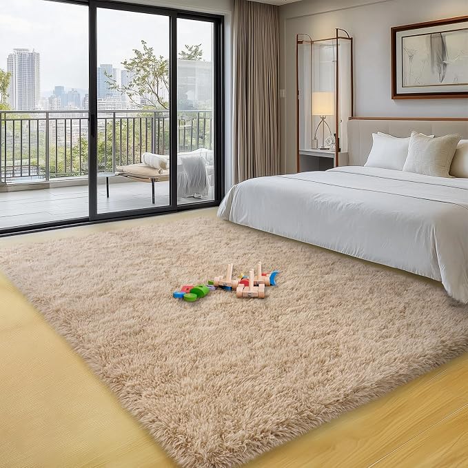 qulint 3x5 Area Rug for Bedroom, Fluffy Soft Shag Bedside Rug Fuzzy Tan Small - Image 7