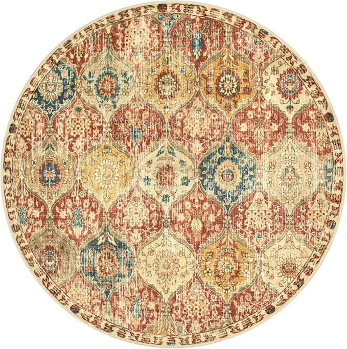 Lahome Moroccan Trellis Washable Round Area Rug, Soft Round Rugs 6ft Ultra-Thin - Image 7