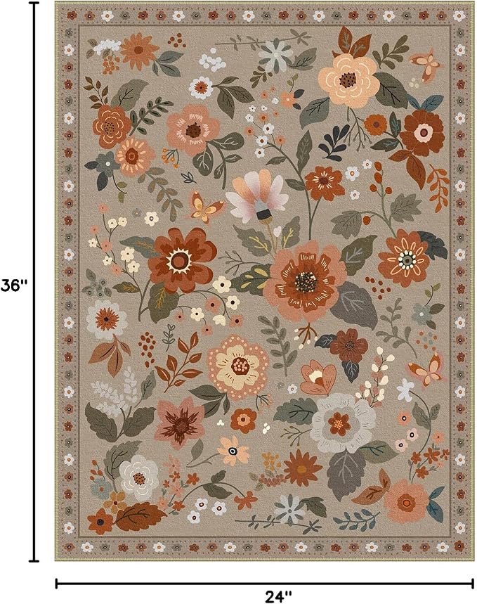 RELEANY Floral 2x3 Area Rugs Washable Print Boho Cute Carpet Non Slip Flower - Image 2