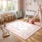 LIVEBOX 5x7 Soft Nursery Rug for Baby Girl, Light Pink Rug Non-Slip Faux Wool - Image 2