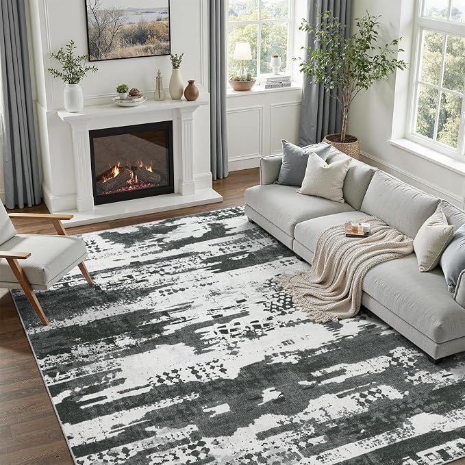DCX Abstract Area Rug 5x7, Washable Black Modern Rug - Image 3