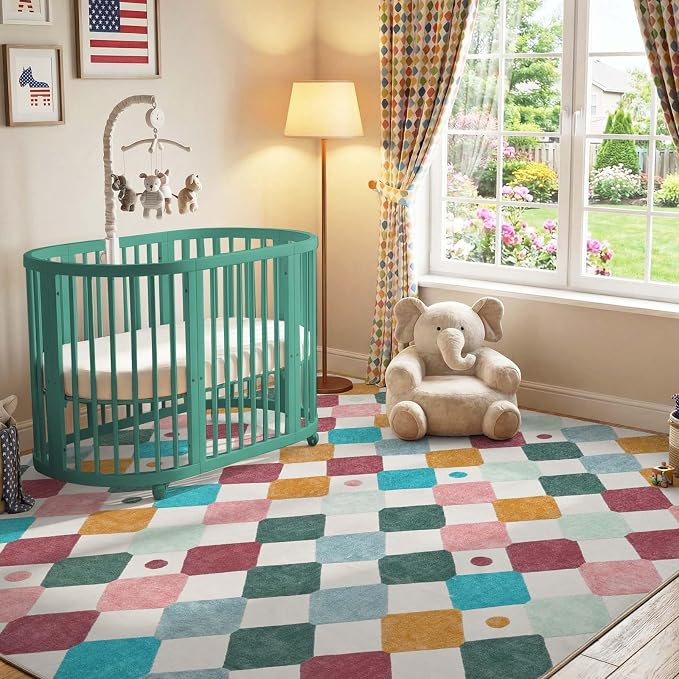 jinchan Macy Kids Area Rug for Classroom 8'x8' Square Rug Modern Colorful - Image 3