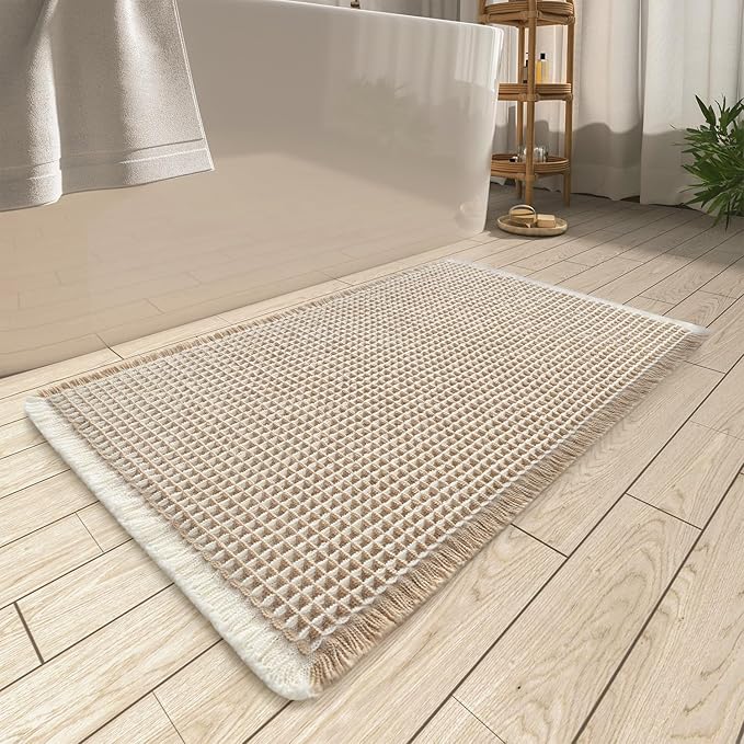 AMOAMI Upgraded Waffle Bath Mat, Super Absorbent Non Slip Bath Mats by AMOAMI