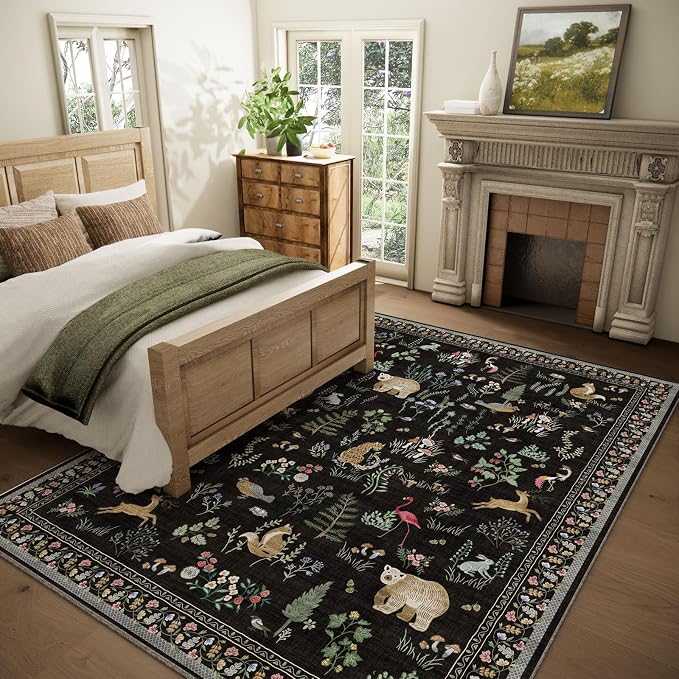 Washable Area Rugs for Living Room: 5x7 Bedroom Rug Vintage Rugs Stain - Image 2