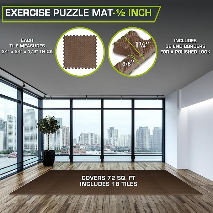 ProsourceFit Exercise Puzzle Mat 1/2-inch, EVA Interlocking Foam Floor Tiles - Image 2
