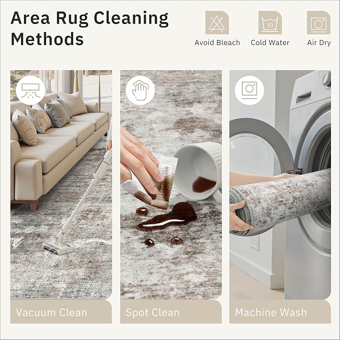Soalmost 9x12 Area Rugs for Living Room, Non Slip Machine Washable Vintage Rugs - Image 9