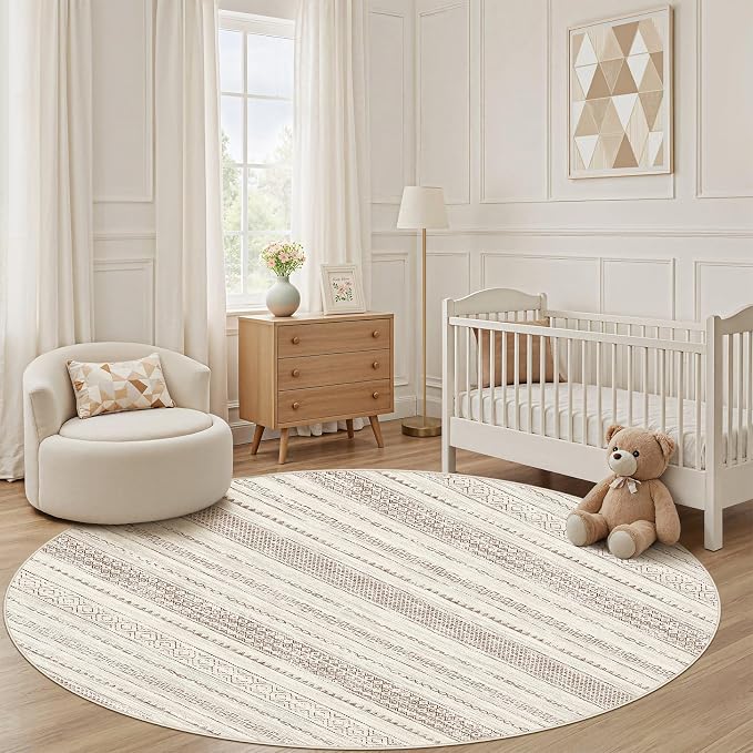 Nakagishi Round Rug Boho Area Rugs: 8x8 Washable Large Circle Neutral Soft - Image 6
