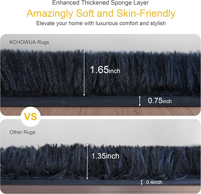 KICHOWUA Thick Area Rug Black Fluffy Shag 6x9 - Image 2