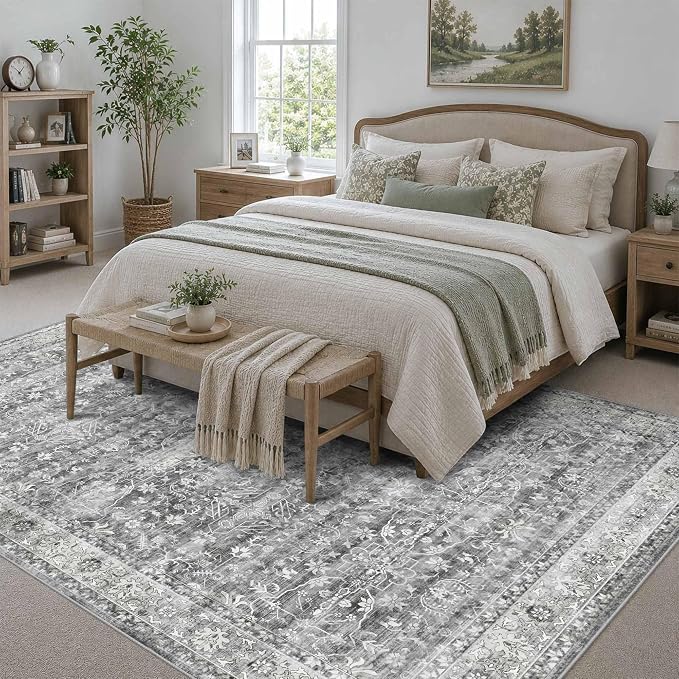 Latte&Fog 6x9 Area Rugs for Living Room Washable Vintage Soft Grey Rugs | for - Image 2