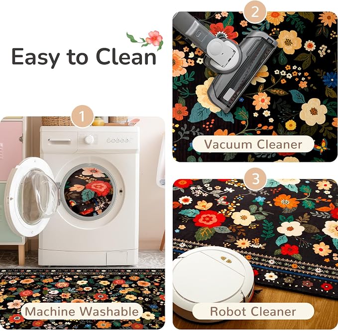 9x12 Area Rugs for Living Room Vacuum-Friendly Machine Washable Area Rug Flower - Image 3
