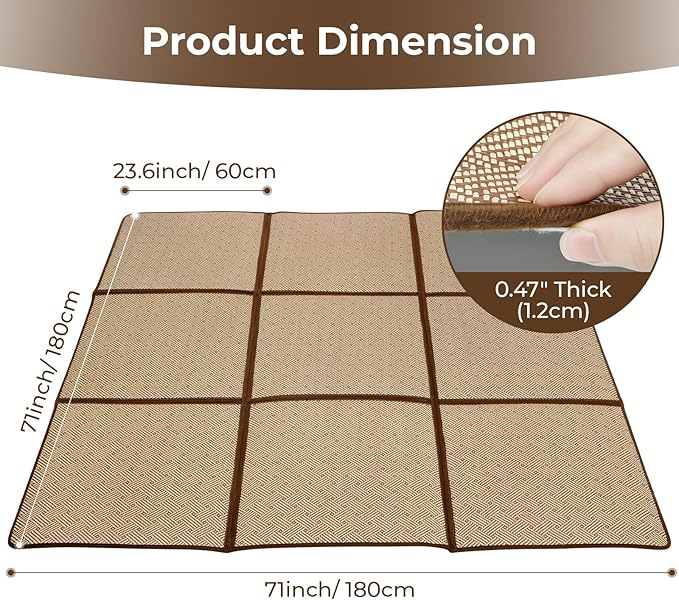 71'' x 71'' Large Japanese Tatami Mat, 0.47'' Thickness Foldable Rattan - Image 2