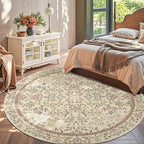 jinchan Zenith Round Rug 8ft Area Rug Soft 8'Round Vintage Floral Rug Non-Slip - Image 4