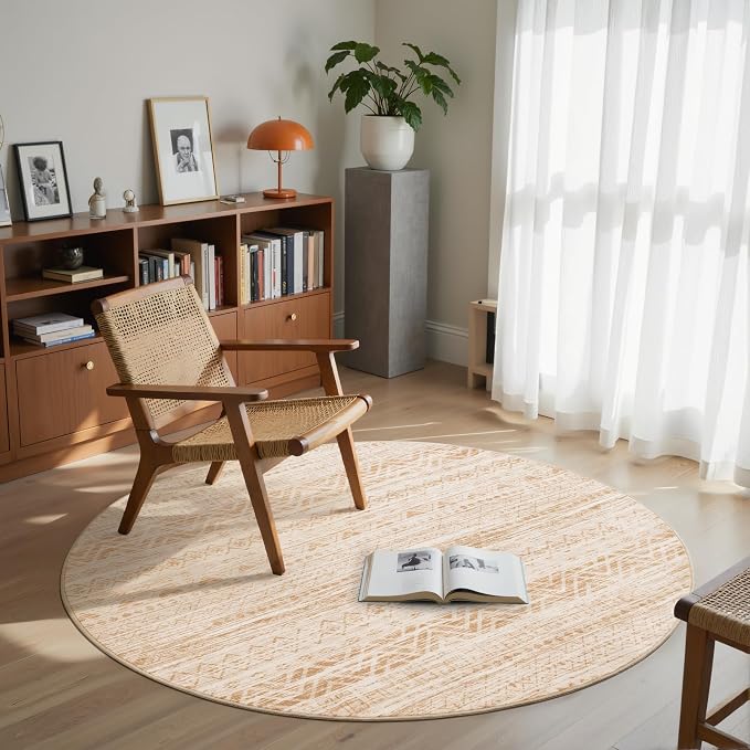 Miukiki Round Rugs 8ft Washable Moroccan Circle Rug by Miukiki