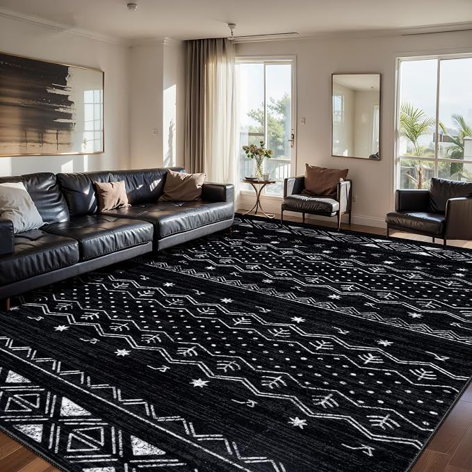 SERISSA 8x10 Area Rugs for Living Room, Washable Non-Slip Black and White Boho by SERISSAHomeDecorCollection