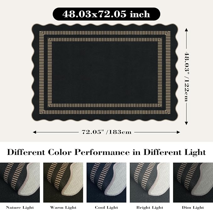 Modern Easy Jute 4x6 Outdoor Patio Rug, Washable Indoor Black Kitchen Rugs - Image 2
