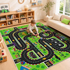 Kids Room Rug 5x7 Ft, Washable Soft Race Track Road Rug, Non-Slip Educational - Image 7