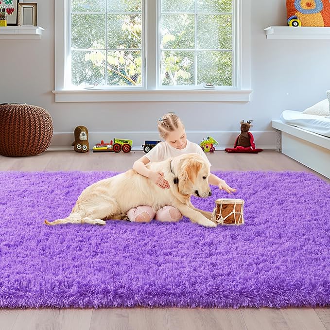 WISH TREE Purple Fluffy Shag Rug 6x9 Ft, Soft Non-Slip Plush Area Rug - Image 3