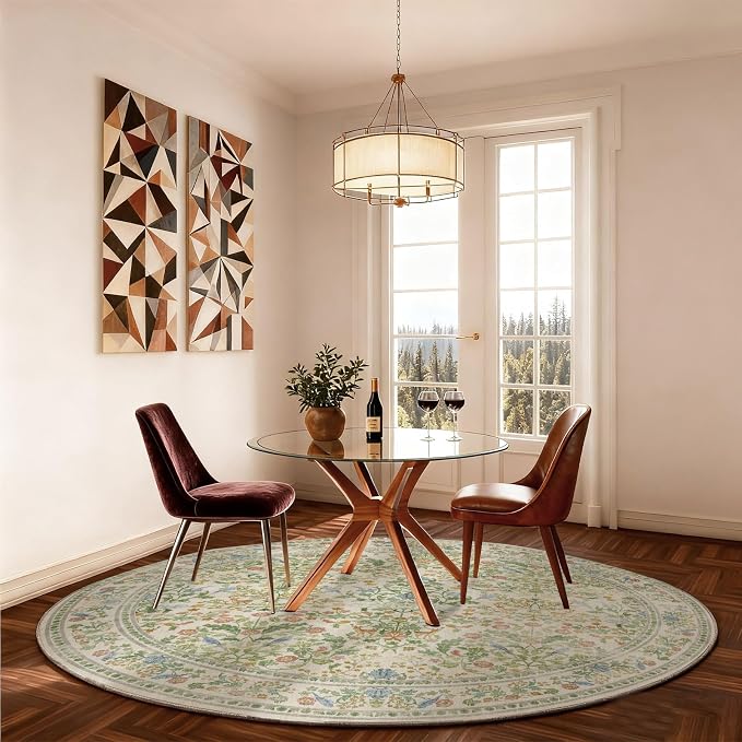 Washable Round Rugs for Bedroom 4ft: Living Room Rug Stain Resistant Non Slip - Image 4