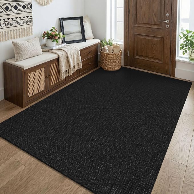 KOZYFLY Black Washable 4x5 Entry Woven Area Rug, Braided Throw Rugs by KOZYFLY