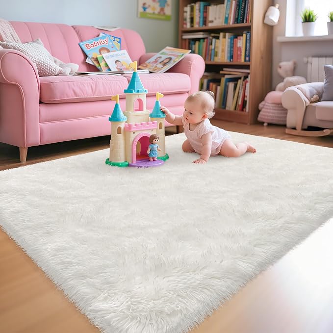 Soft Fluffy White Rug for Bedroom Living Room, 4x6 Furry Cream Area Rug Soft - Image 3
