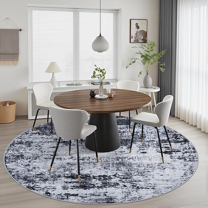 Round Area Rug for Living Room: 6 ft Washable Modern Abstract Soft Thin Rug - Image 3