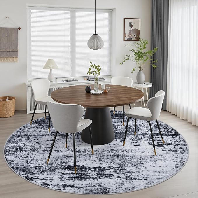 Round Area Rug for Living Room: 5 ft Washable Modern Abstract Soft Thin Rug - Image 4