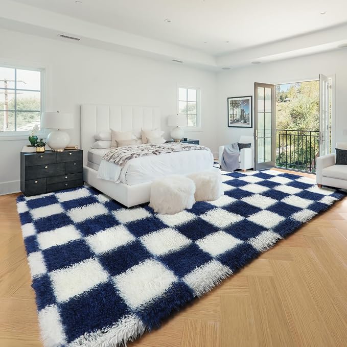KICMOR Large Area Rug for Living Room 6x9, Big Fluffy Shag Fuzzy Navy Blue and - Image 7