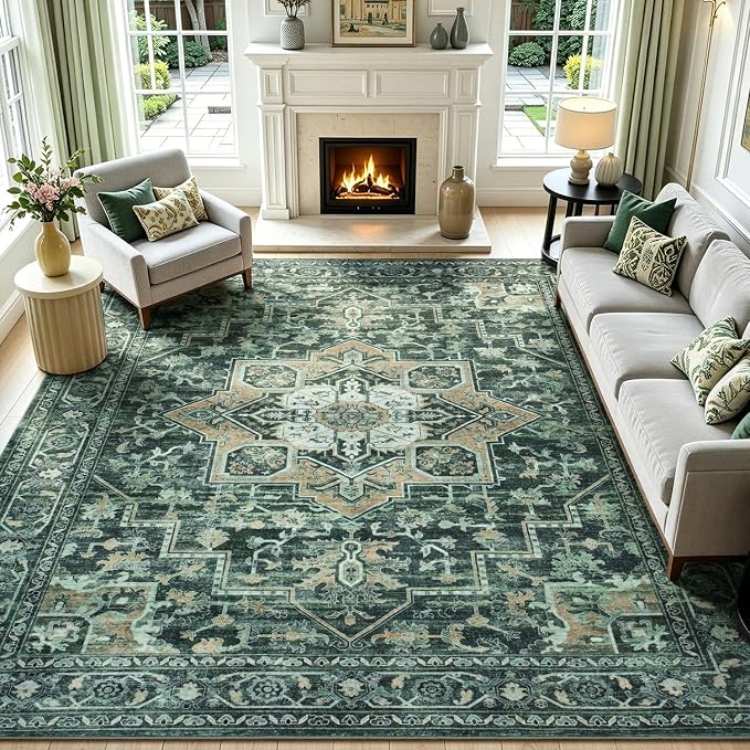 Lofus 8x10 Washable Rugs Non-Slip, Vintage Floral Area Rug by Lofus
