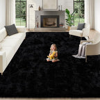 8x10 Area Rugs for Living Room: Soft Black Fluffy Rug Shag Washable Rug Plush by ZomfyRugs