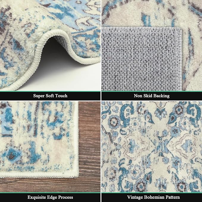 HEBE Hallway Runner Rug 2'x8' Washable Vintage Distressed Area Rugs Non Slip - Image 3