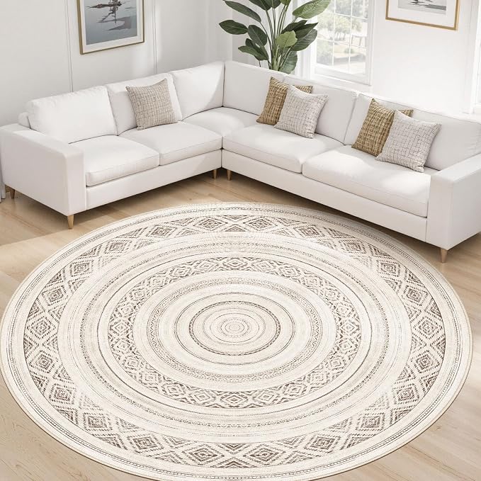 cotiled 8x8 Round Area Rugs Living Room Rug: Washable Boho Rugs - Image 6
