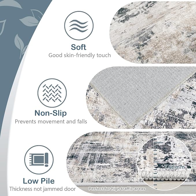 Area Rugs 8x10 Living Room: Washable Rug Modern Abstract Large Rugs Soft Non - Image 6