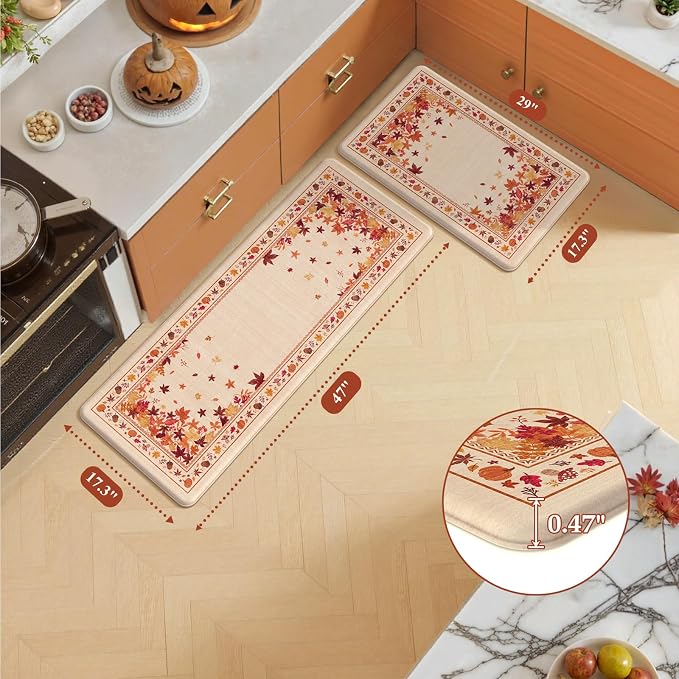 KIMODE Fall Kitchen Mats Cushioned Anti Fatigue 17"x47"+17"x29", Padded Kitchen - Image 4