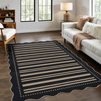 Striped Easy Jute 4x6 Outdoor Patio Rug, Washable Indoor Outdoor Black Kitchen by LORWER