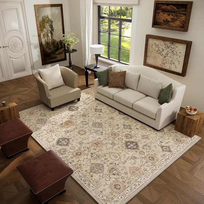 Machine Washable Rug for Living Room: 5x7 Area Rugs Boho Vintage Rug Stain - Image 2