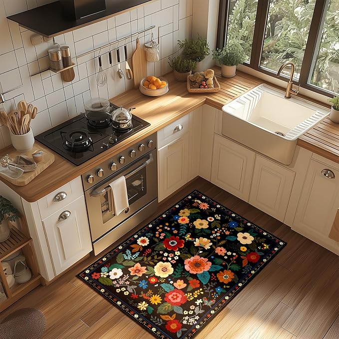 RELEANY Floral 2x3 Area Rugs Washable Print Boho Cute Carpet Non Slip Flower - Image 3