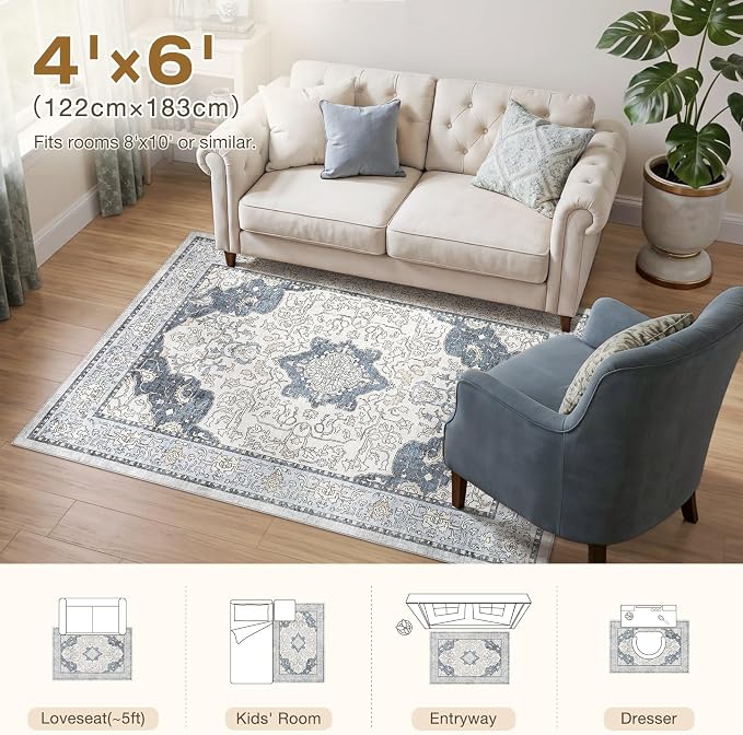 cotiled 4x6 Area Rug Machine Washable Vintage Carpet - Image 7