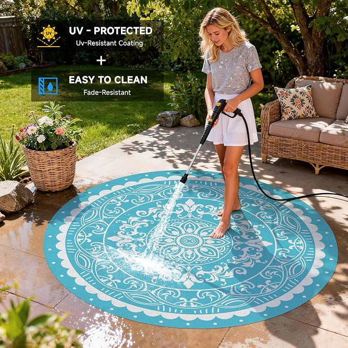 Pauwer Waterproof Outdoor Rug 8ft, Reversible Plastic Straw Patio Camping Rug - Image 4