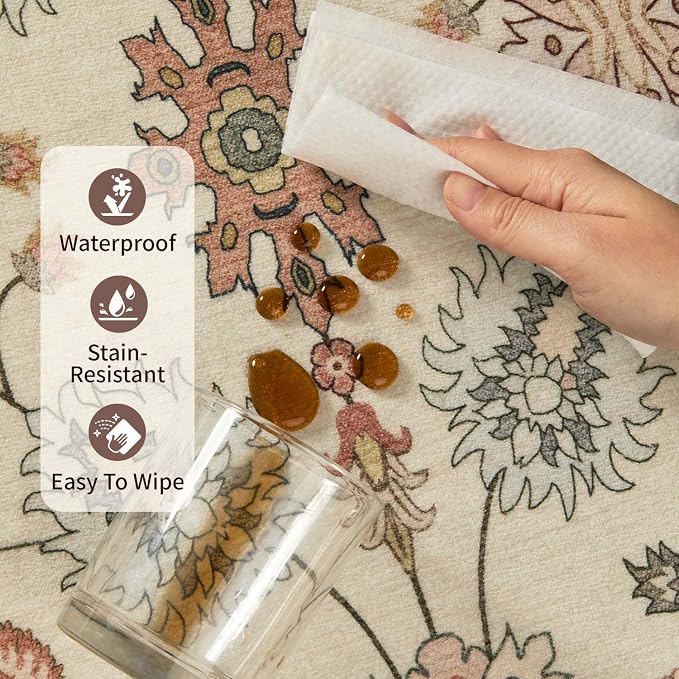 Rugxara Floral Rug for Living Room Bedroom, 6x9 Washable Rug, Vintage Boho Area - Image 9