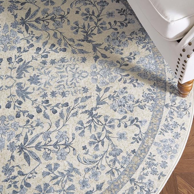 jinchan Zenith Round Rug 5ft Area Rug Soft 5'Round Floral Aesthetic Rug - Image 8