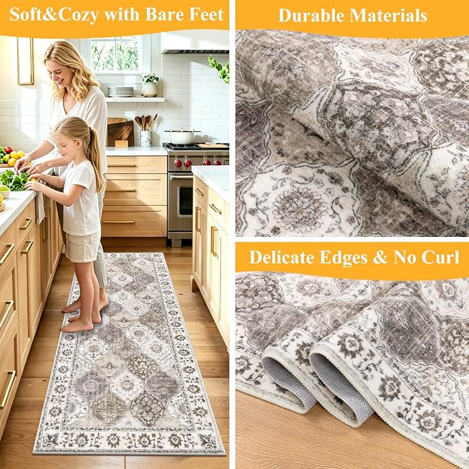 HEBE Washable Hallway Runner Rug 2'x 5' Non Slip Kitchen Rugs Runner, Low Pile - Image 5