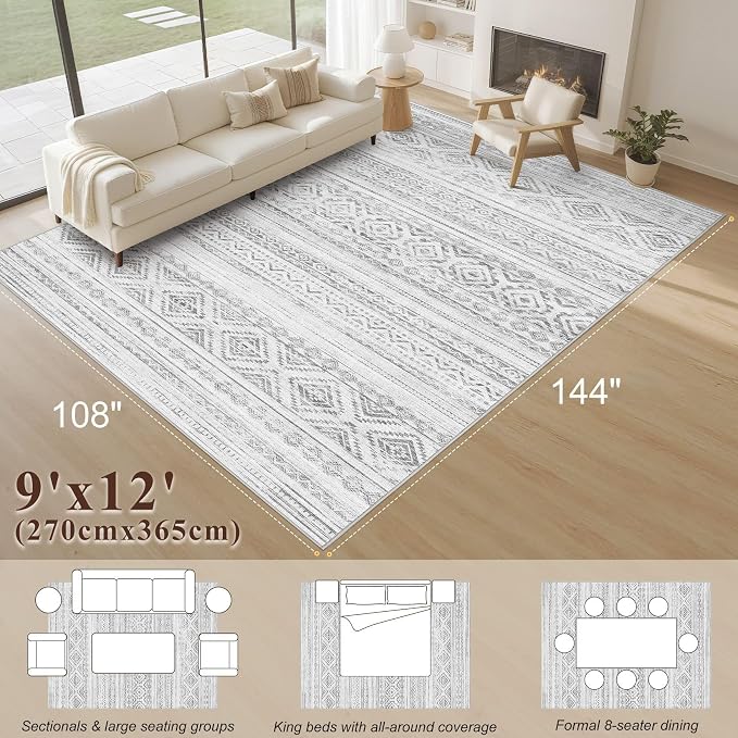 cotiled 9x12 Area Rugs Living Room Rug: Washable Boho Rugs - Image 8