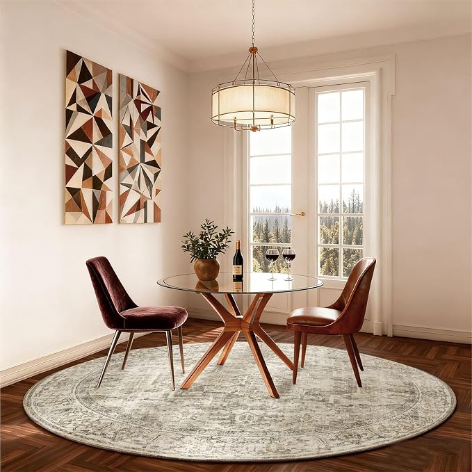 4x4 Round Bedroom Rug Washable: Living Room Rug Stain Resistant Non Slip Low - Image 4