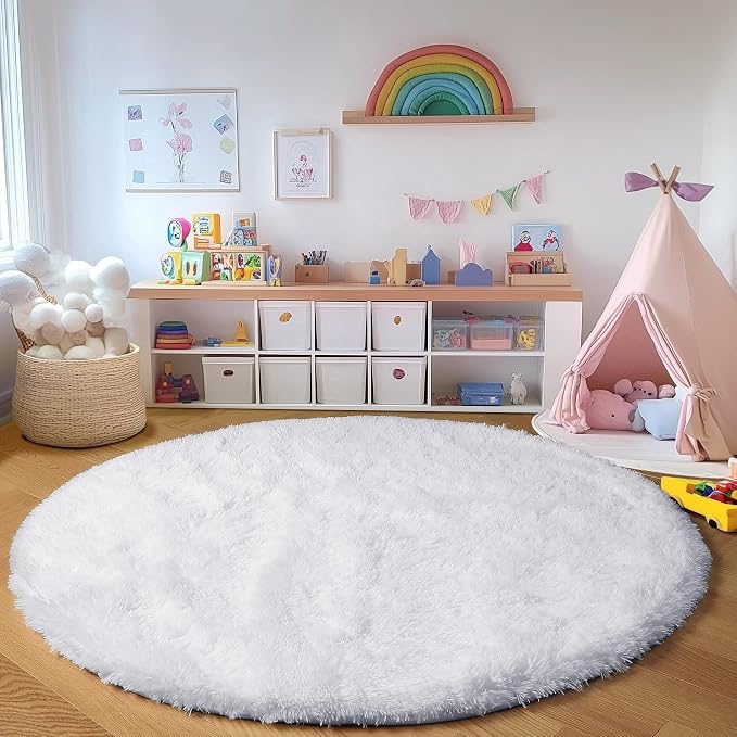 ONASAR White Round Area Rugs 5ft, Soft Bedroom Circle Rug Floor Mat - Image 7