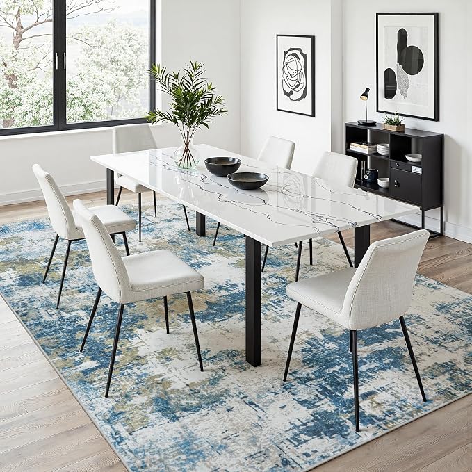 5x8 Area Rugs for Living Room Washable: Abstract Soft Thin Low Pile Blue Rug - Image 5