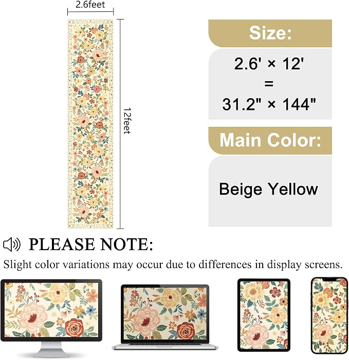 DUKINO 2.6x12 Kitchen Runner Rug, Lightweight Floral Washable Rug - Image 2