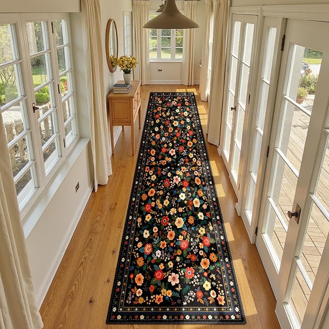2x8 Area Rugs for Living Room Vacuum-Friendly Machine Washable Area Rug Flower - Image 7